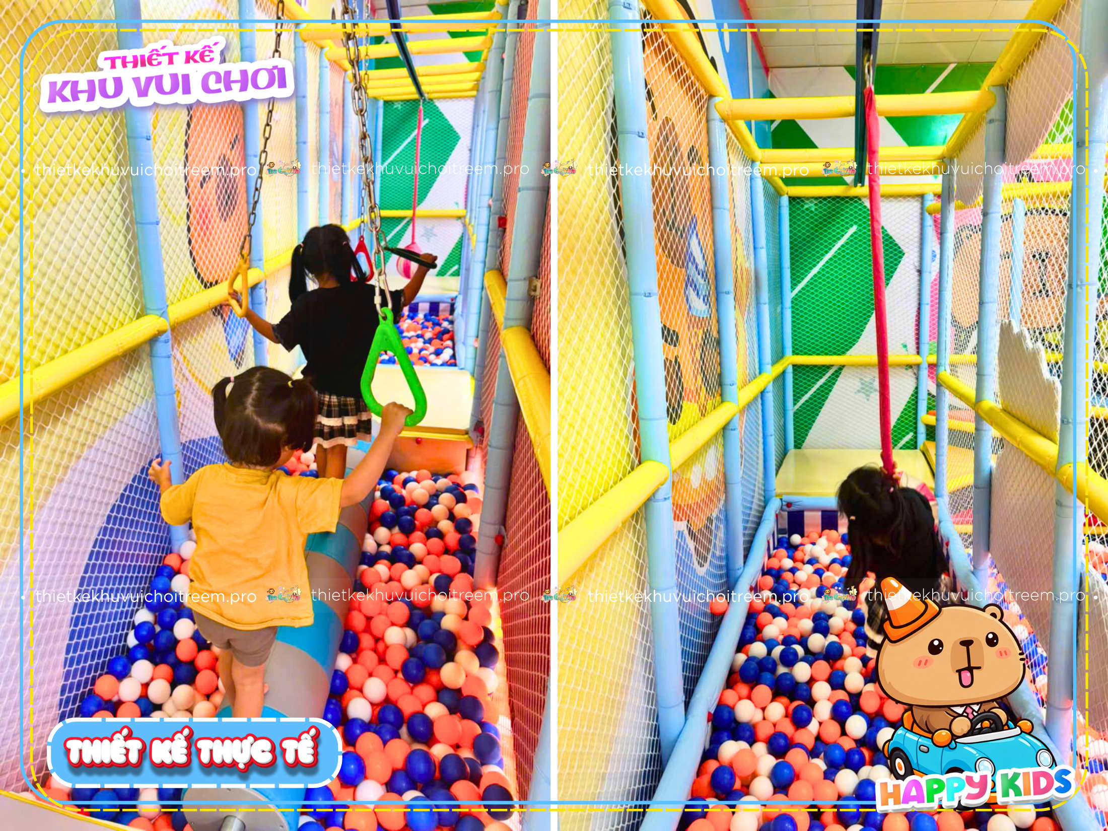 Hệ thống sasuke và trượt zipline của dự án thiết kế khu vui chơi Huế - Happy Kids
