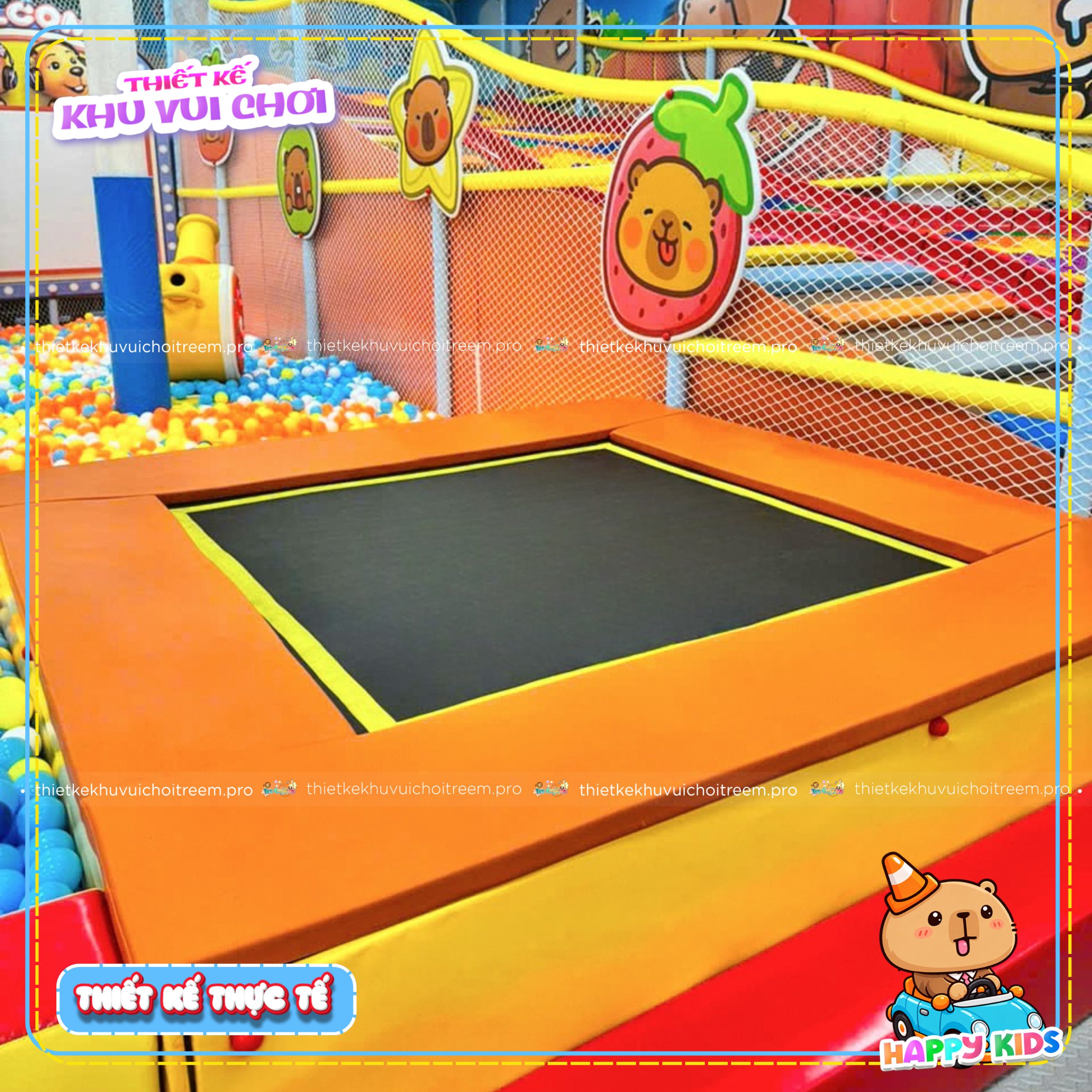 Sàn nhúm trampoline của dự án thiết kế khu vui chơi Huế - Happy Kids
