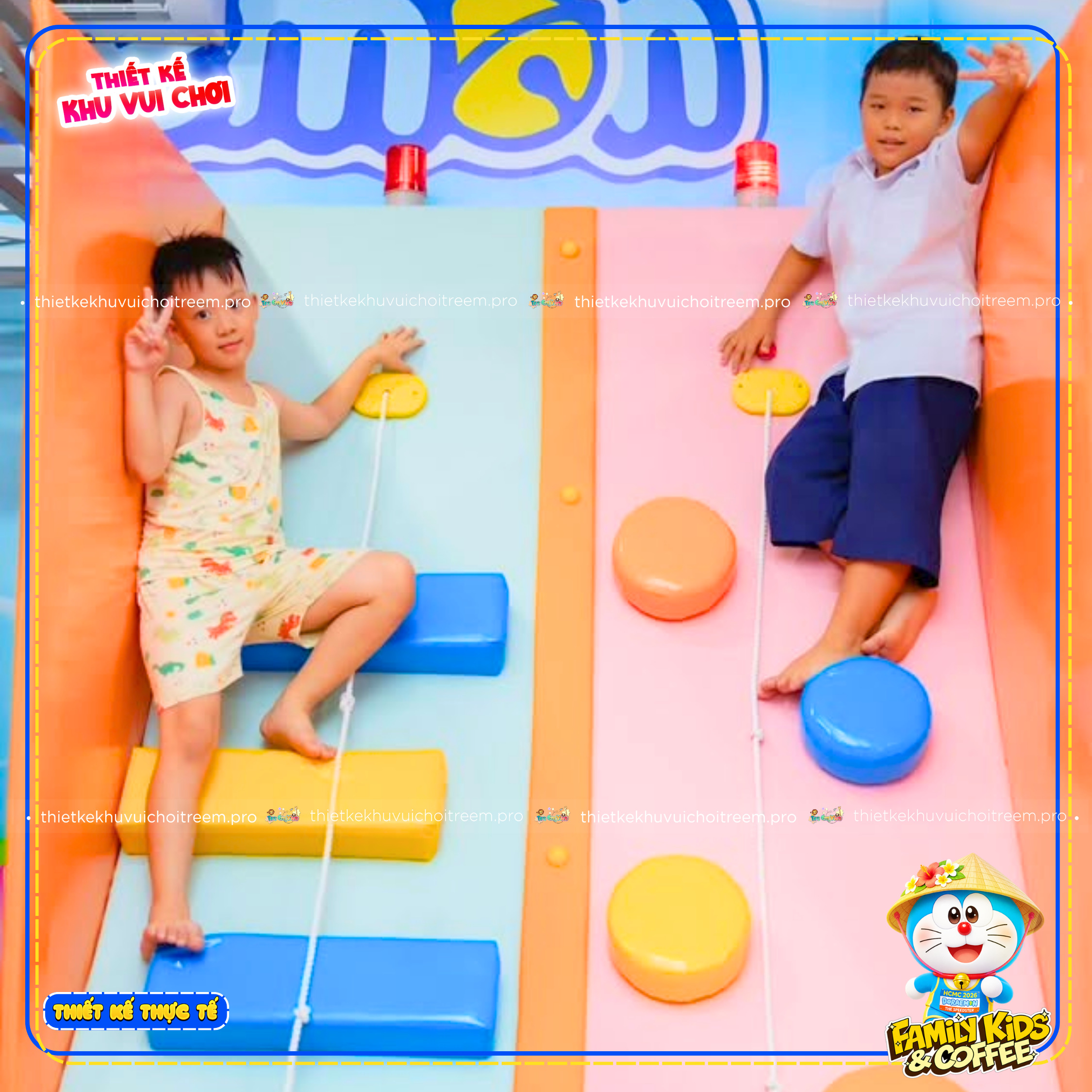 Leo dốc đập chuông của dự án thiết kế khu vui chơi Khánh Hòa - Family Kids & Coffee