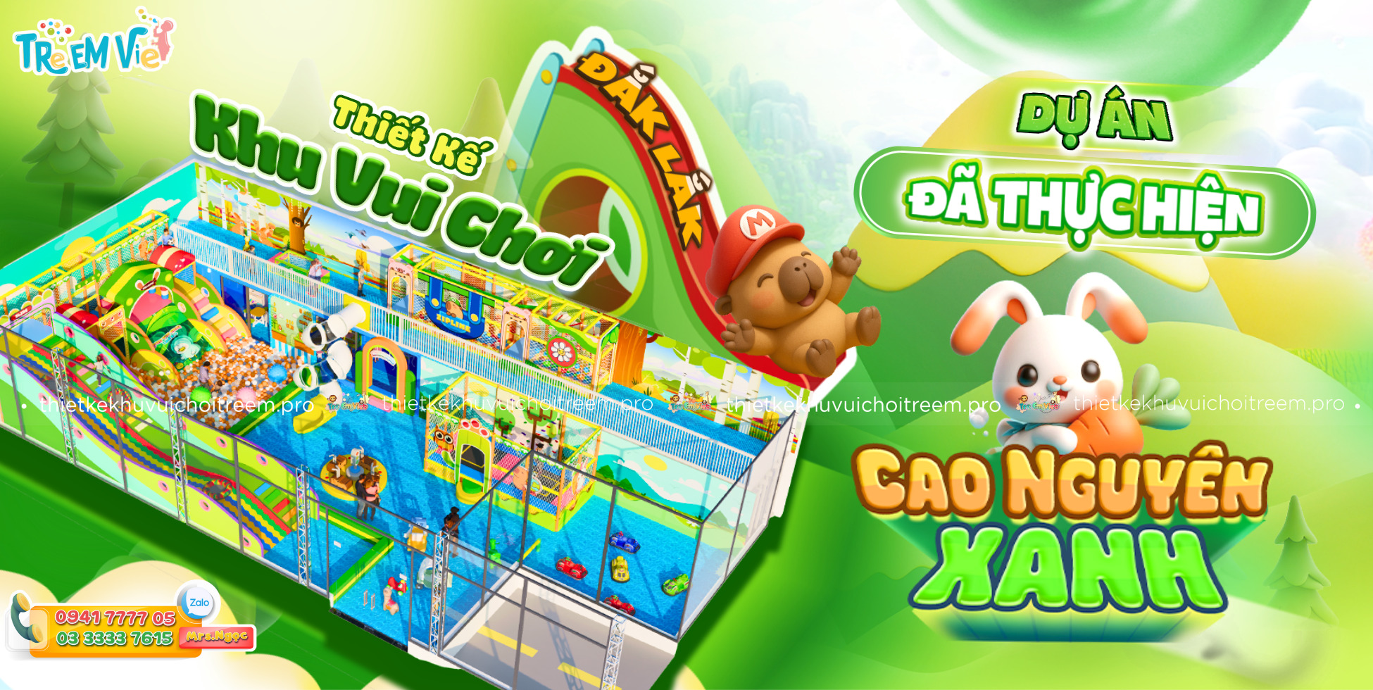 Banner Thiết Kế Khu Vui Chơi Đắk Lắk - Dự Án Thi Công Lắp Đặt Khu Vui Chơi Kết Hợp Homestay Cao Nguyên Xanh