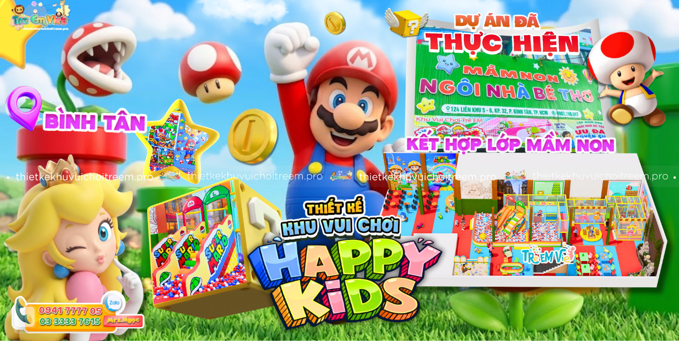 Banner Thiết kế khu vui chơi Bình Tân - Happy Kids trong lớp mầm non Ngôi Nhà Bé Thơ